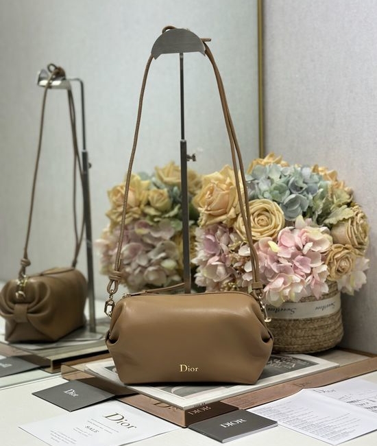 Christian Dior CD Bow Handbag Brown Sheepskin S3900
