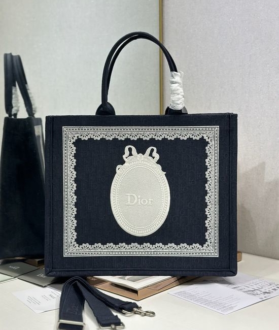 Christian Dior CD Book Tote Dark Blue Striped 1286