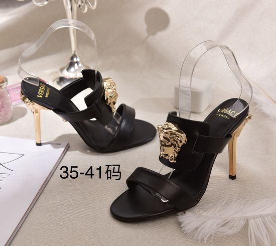 Versace High Heel Slide Sandals Full Sheepskin Lined Cowhide Upper