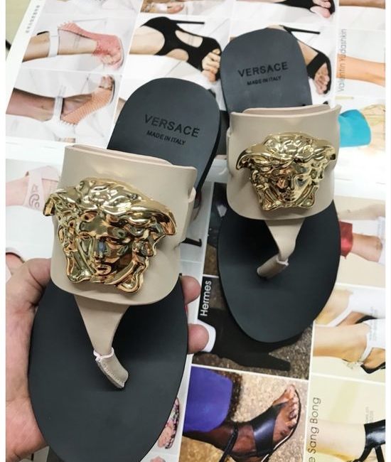 Versace Cowhide Thong Sandals With Non-slip Rubber Sole