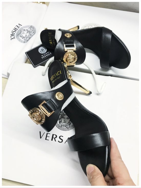 Versace High Heel Slide Sandals Full Sheepskin Lined Cowhide Upper
