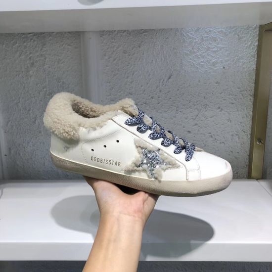 Golden Goose GGDB Wool Lined Distressed Leather Casual Sneakers With Latex Insole