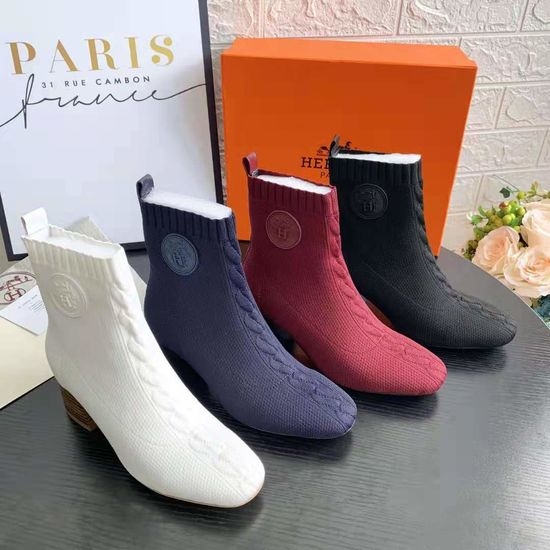 Hermes Knit Upper Horse Heel Leather Sole Comfortable Dress Shoes