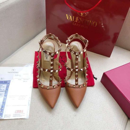 Valentino Brown Litchi Grain Pumps Soft Comfortable Leather Lining