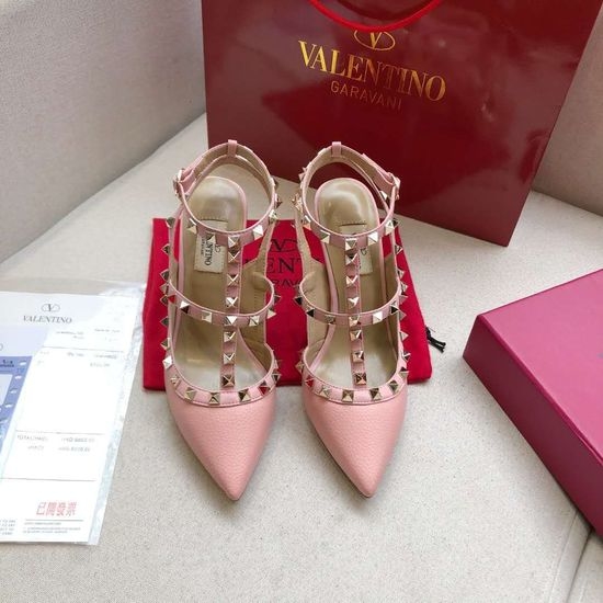 Valentino Pink Litchi Grain Leather Heels Comfortable Sheepskin Insole