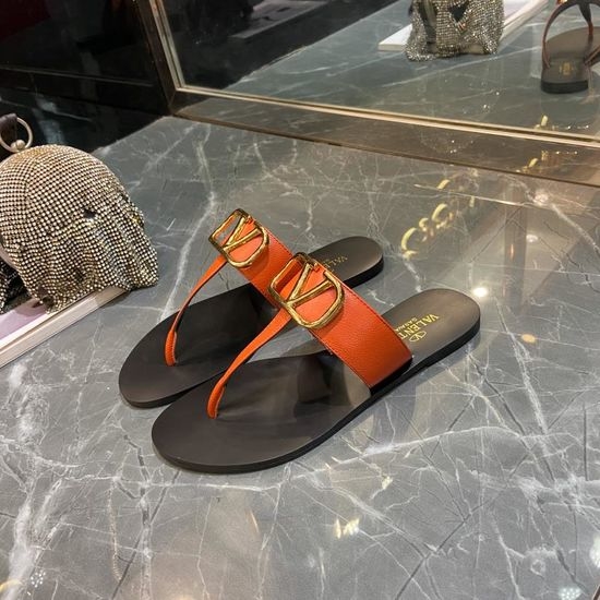 Valentino Genuine Leather Flip Flops with Logo Hardware