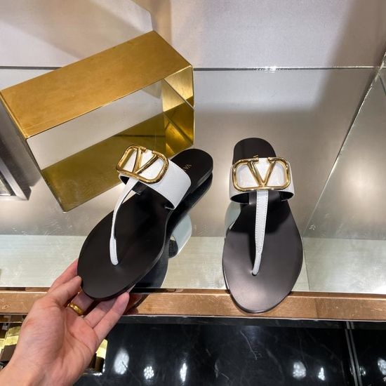 Valentino Genuine Leather Flip Flops with Logo Hardware