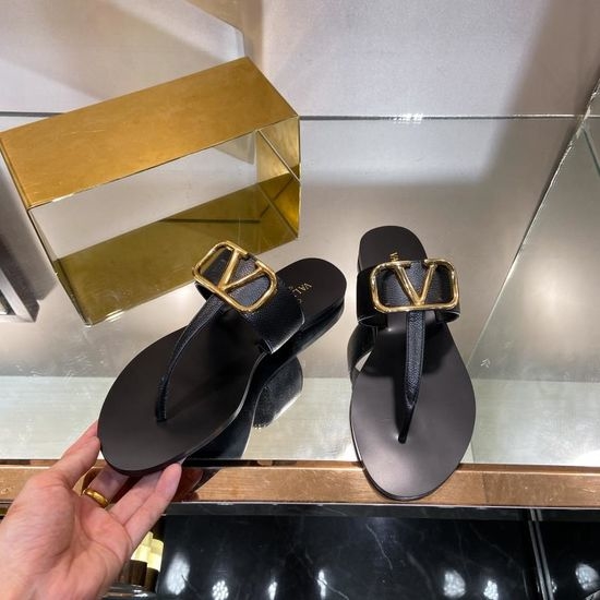 Valentino Genuine Leather Flip Flops with Logo Hardware