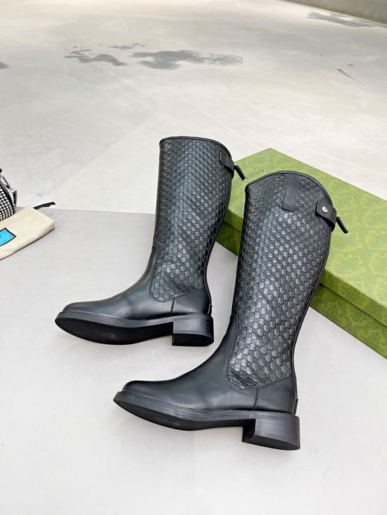 Gucci Subtle Embossed Leather Tall Boots Classic Comfortable
