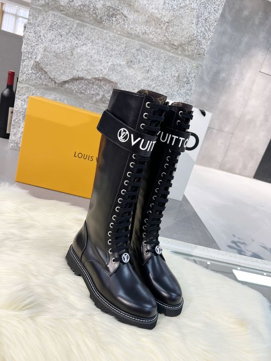 Louis Vuitton Genuine Leather Flat Ankle Boots Adjustable Fastening Side Zipper