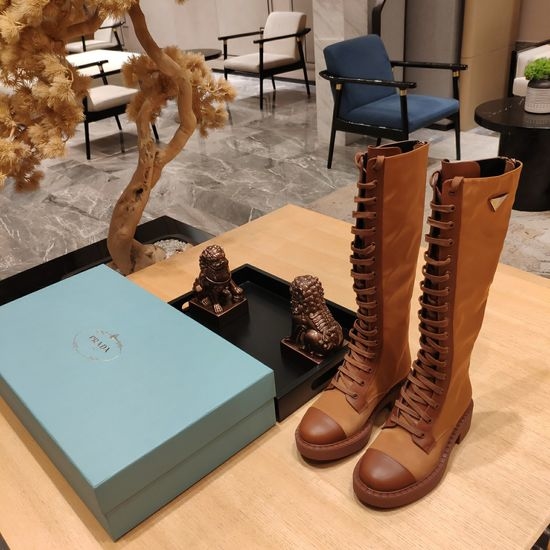 Prada Lace-up Knee-high Boots Comfortable Stretchy Fashion