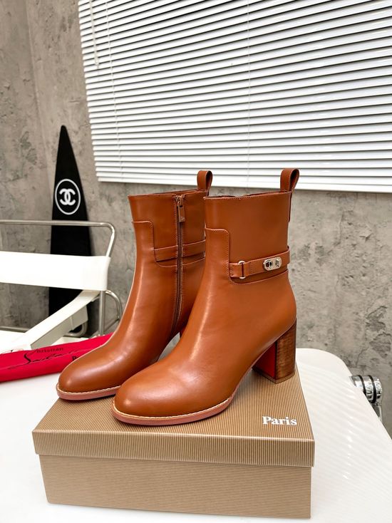 Louis Vuitton Genuine Leather Chunky Heel Ankle Boots