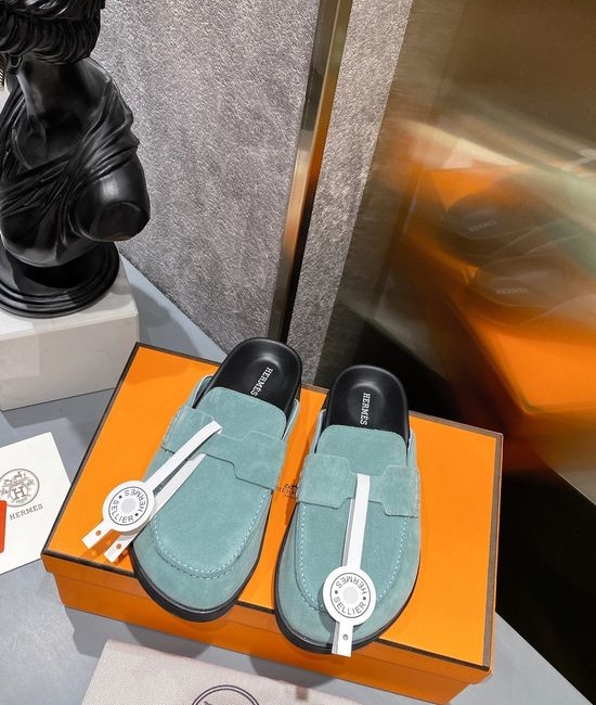 Hermes Suede Lined Comfortable Versatile Casual Slides