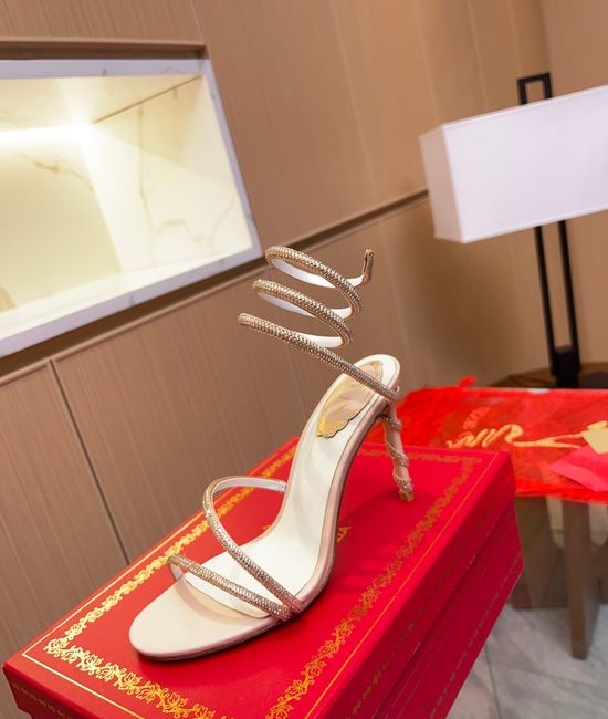 Rene Caovilla Elegant Crystal Embellished High Heel Dress Sandals