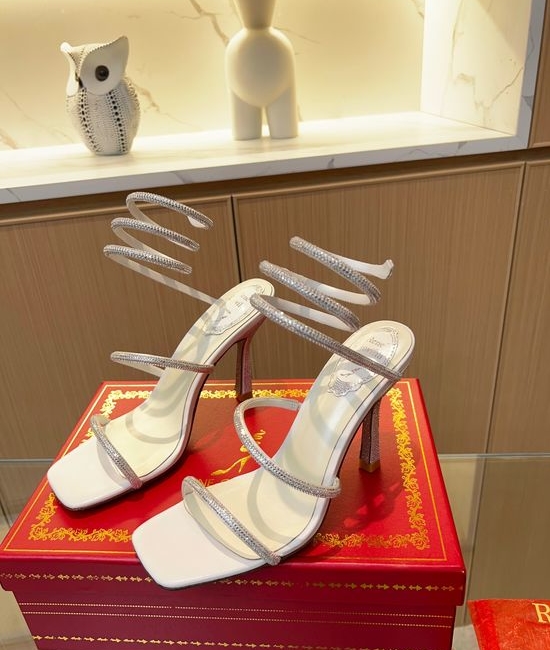 Rene Caovilla Rhinestone Embellished Low Heel Square Toe Silk Sandals