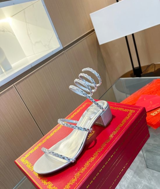 Rene Caovilla Sparkly Crystal Snake Decor Low Heel Sandals