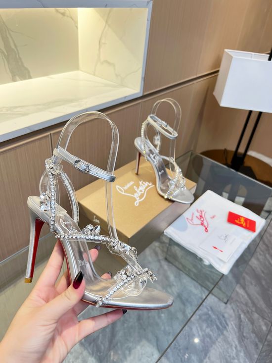 Christian Louboutine Shiny Rhinestone PVC Strappy Stiletto Sandals