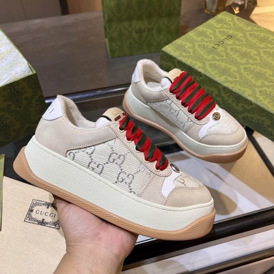 Gucci Premium Canvas Sneakers with Leather Details Thick Sole