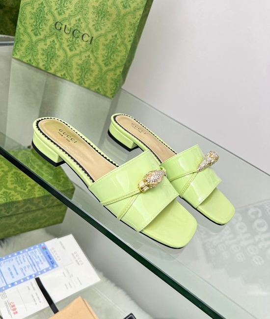 Gucci Patent Leather Slides with Crystal Leopard Decor