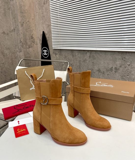 Louis Vuitton LV Glossy Leather Chunky Heel Ankle Boots With Gold Accent