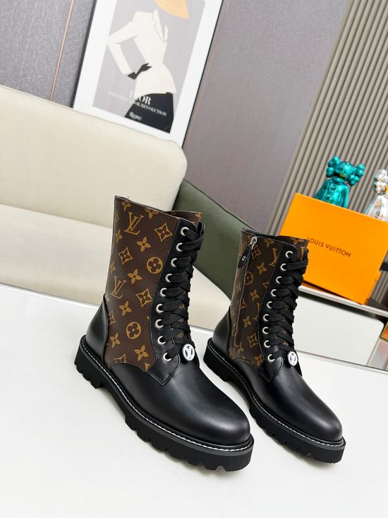 Louis Vuitton Genuine Leather Flat Ankle Boots Adjustable Fastening Side Zipper