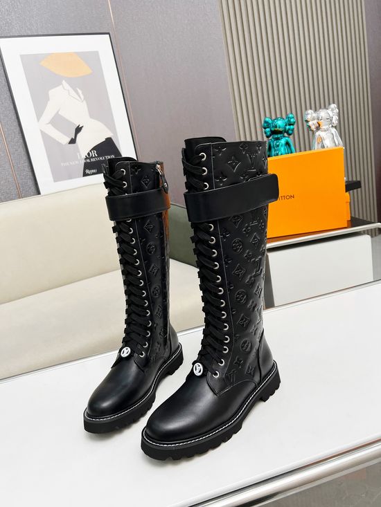 Louis Vuitton Genuine Leather Flat Ankle Boots Adjustable Fastening Side Zipper