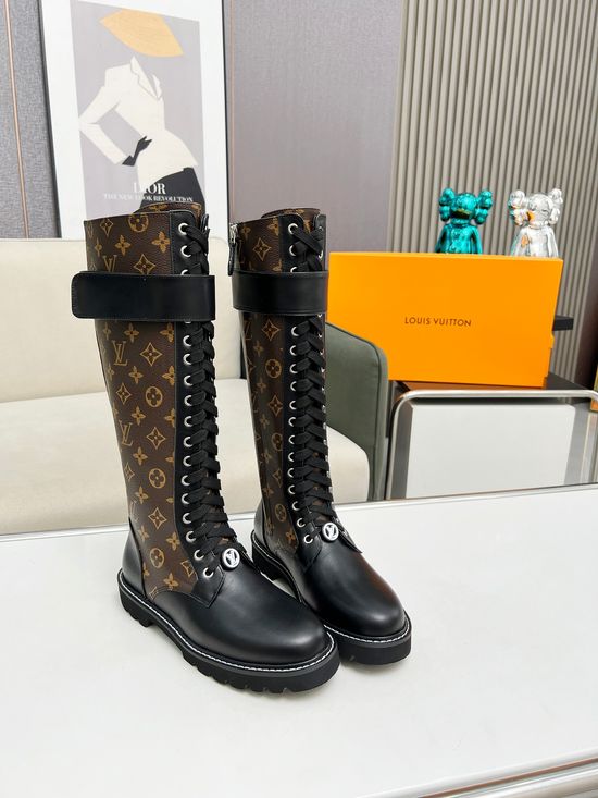 Louis Vuitton Genuine Leather Flat Ankle Boots Adjustable Fastening Side Zipper