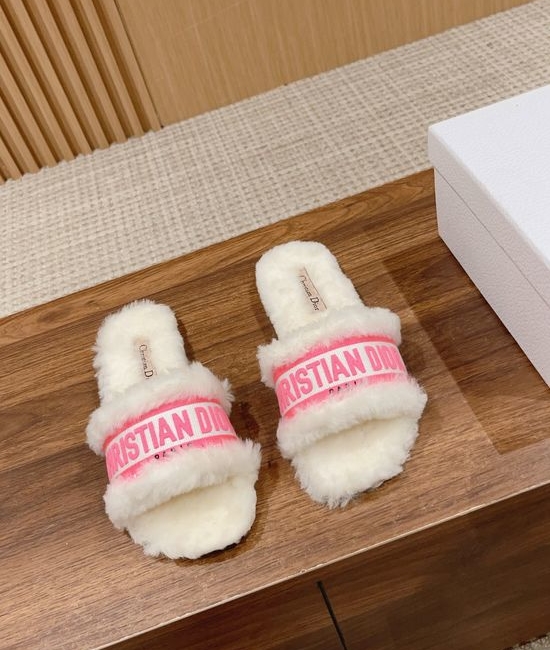 Christian Dior CD Wool Lined Flat Slippers Soft Leather Sole