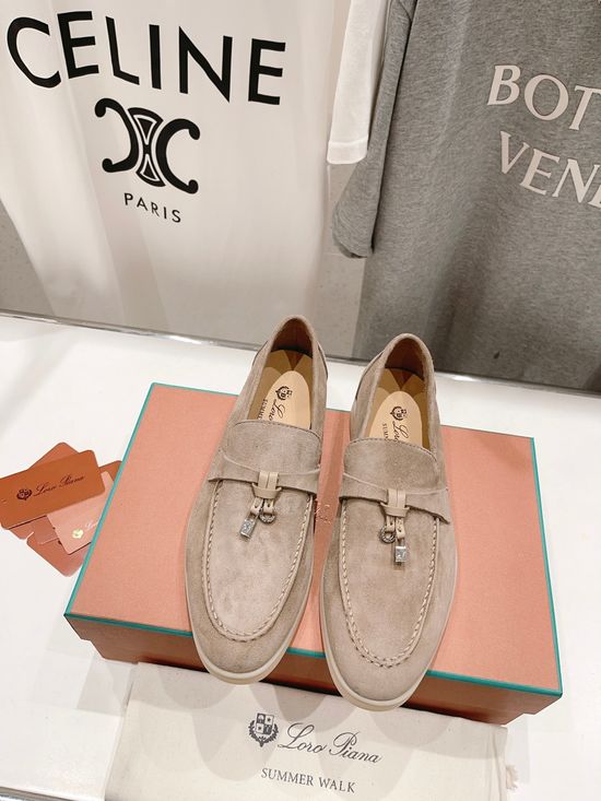 Loro Piana Classic Comfortable Suede Loafers with Knit Upper