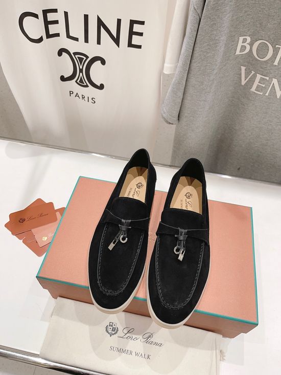 Loro Piana Classic Comfortable Suede Loafers with Knit Upper