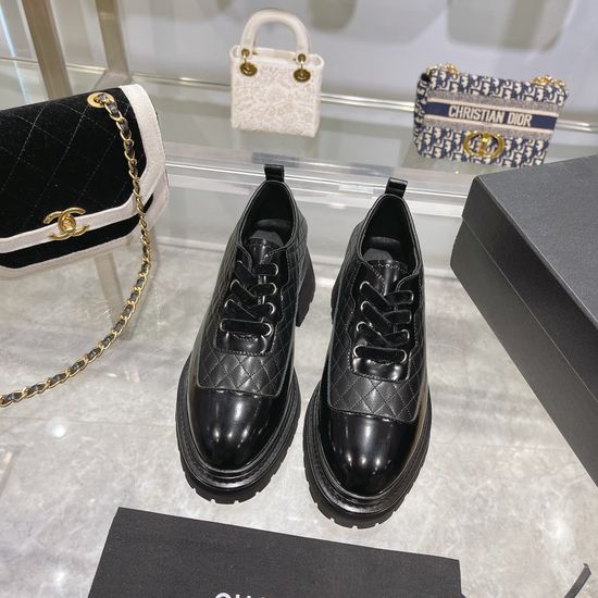 Chanel Chain Decor Lace Up Thick Sole Comfortable Loafers