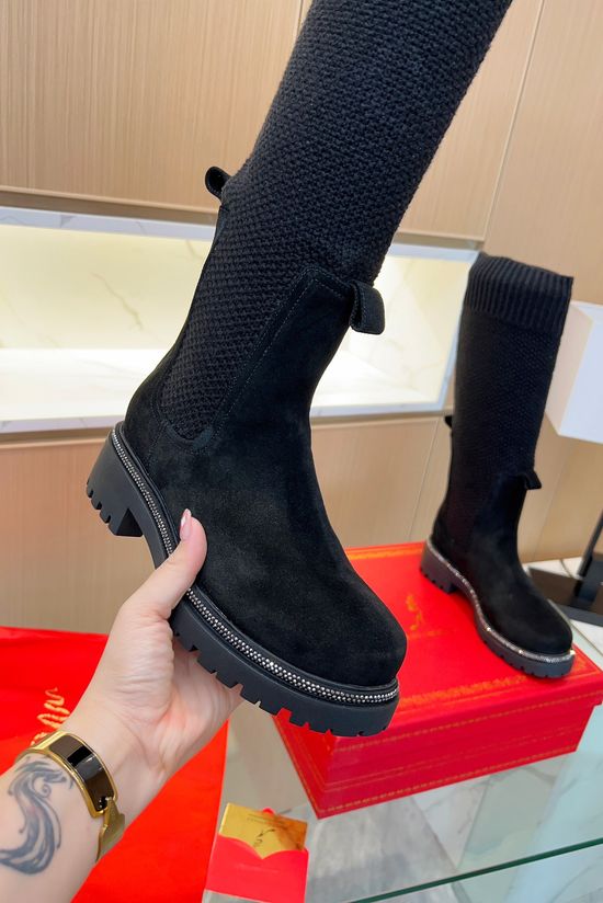 Rene Caovilla Embellished Stretch Knit Chunky Heel Ankle Boots