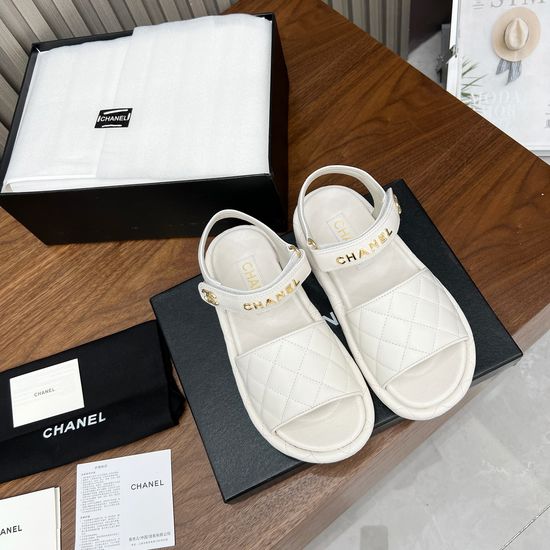 Chanel Vintage Style Round Toe Leather Loafer Sandals