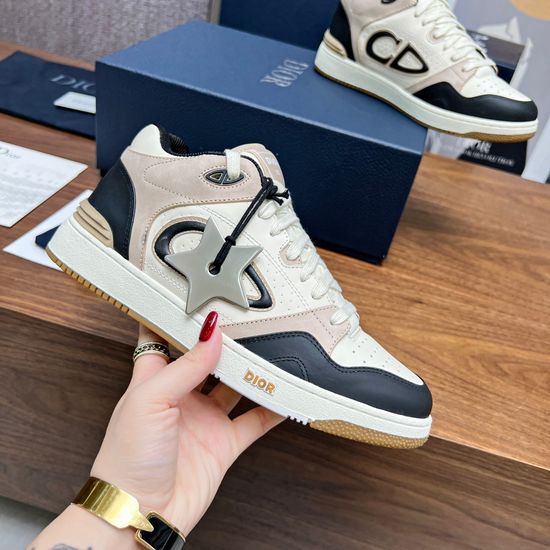 Christian Dior Colorblock Leather Mid-top Sneakers Casual Non-slip Sport Shoes