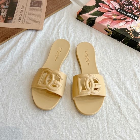 Dolce & Gabbana Matte Finish 3D Logo Flat Slide Sandals
