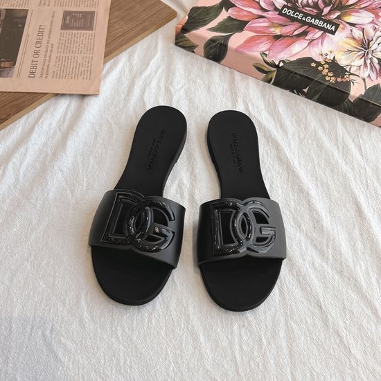 Dolce & Gabbana Matte Finish 3D Logo Flat Slide Sandals