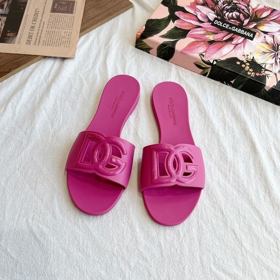 Dolce & Gabbana Matte Finish 3D Logo Flat Slide Sandals