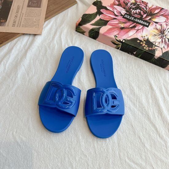 Dolce & Gabbana Matte Finish 3D Logo Flat Slide Sandals