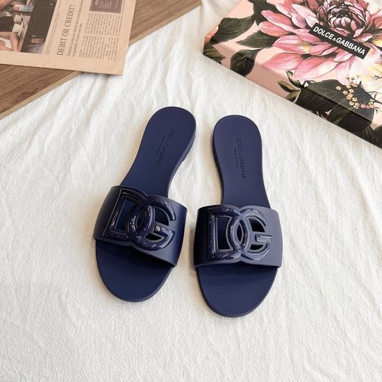 Dolce & Gabbana Matte Finish 3D Logo Flat Slide Sandals