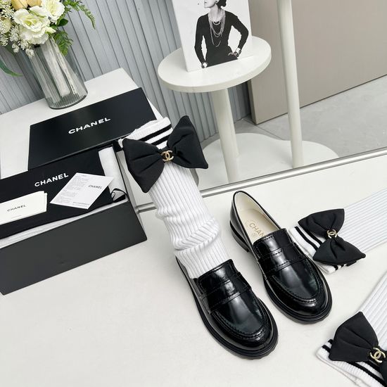 Chanel Bow Decor Leather Loafers Classic Casual Daily Shoes