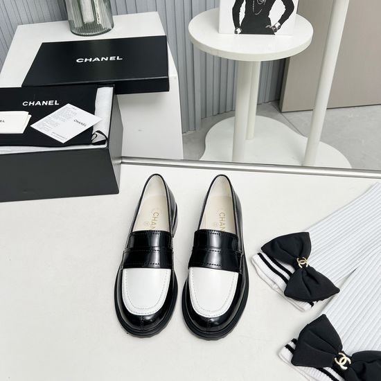 Chanel Bow Decor Leather Loafers Classic Casual Daily Shoes
