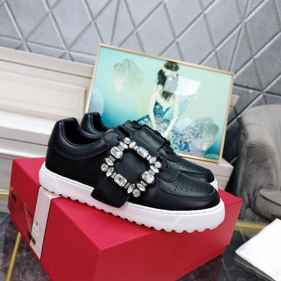 Roger Viver Rhinestone Buckle Carved Casual Non-slip Leather Sneakers
