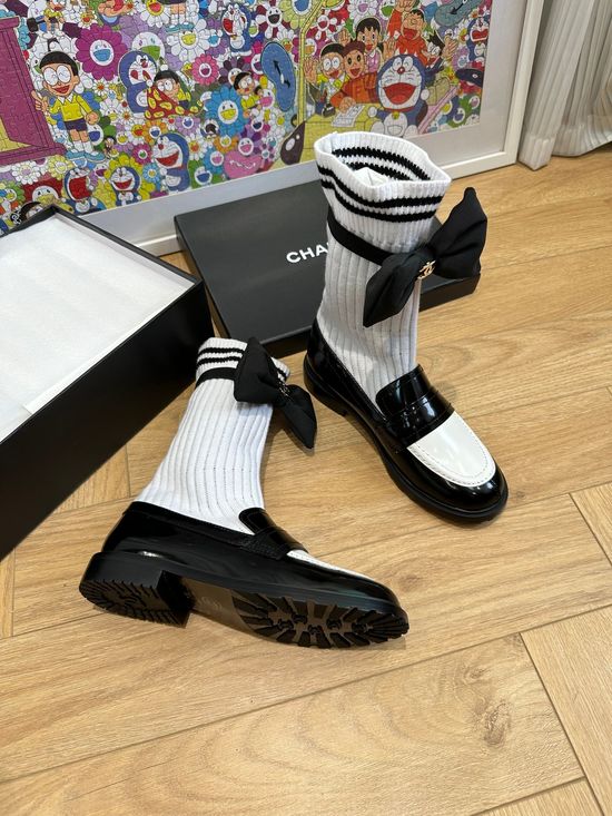 Chanel Bow Decor Leather Loafers Comfortable Casual Shoes