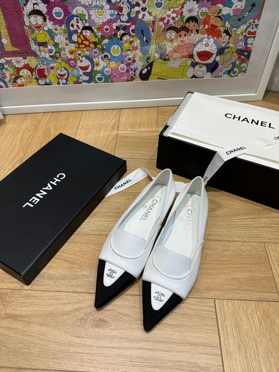 Chanel Rhinestone Buckle Pointed Toe Leather Flat Shoes