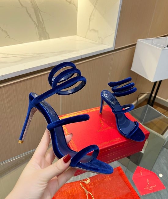 Rene Caovilla Elegant Velvet Wrapped Stiletto Sandals with Sparkling Details