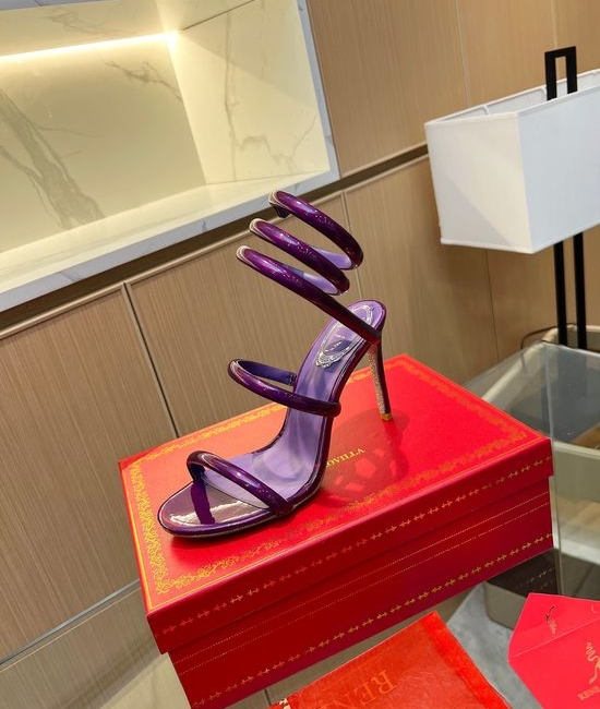 Rene Caovilla Elegant Velvet Wrapped Stiletto Sandals with Sparkling Details