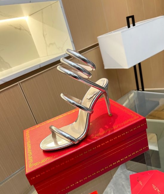 Rene Caovilla Elegant Velvet Wrapped Stiletto Sandals with Sparkling Details