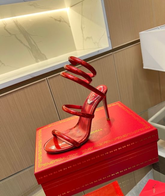 Rene Caovilla Elegant Velvet Wrapped Stiletto Sandals with Sparkling Details
