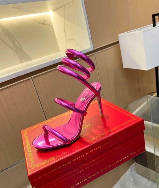 Rene Caovilla Elegant Velvet Wrapped Stiletto Sandals with Sparkling Details