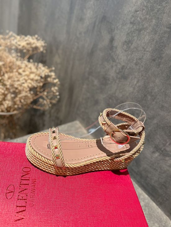 Valentino Studded Espadrille Wedge Sandals Comfortable Non-slip Sole
